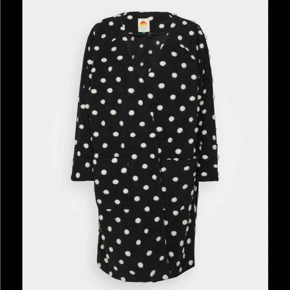 Farm Rio Polka Dot Black and White Wool Blend Fleece Cardigan Size Medium